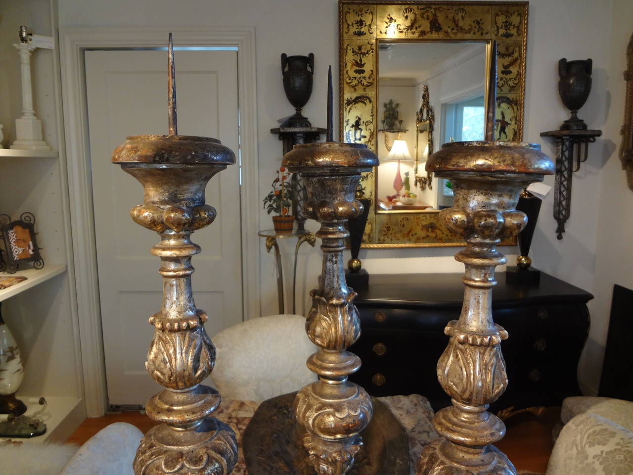 Baroque 18th Century Italian Silver Gilt Prickets or Altar Sticks