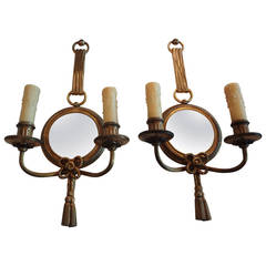 Pair Of French Louis XVI Style Bronze & Mirror Sconces By Petitot, Circa. 1940