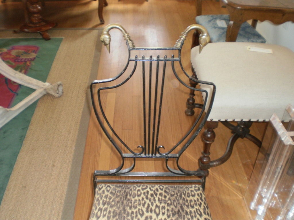 Italian Neoclassical Iron and Bronze Lyre-Back Chair