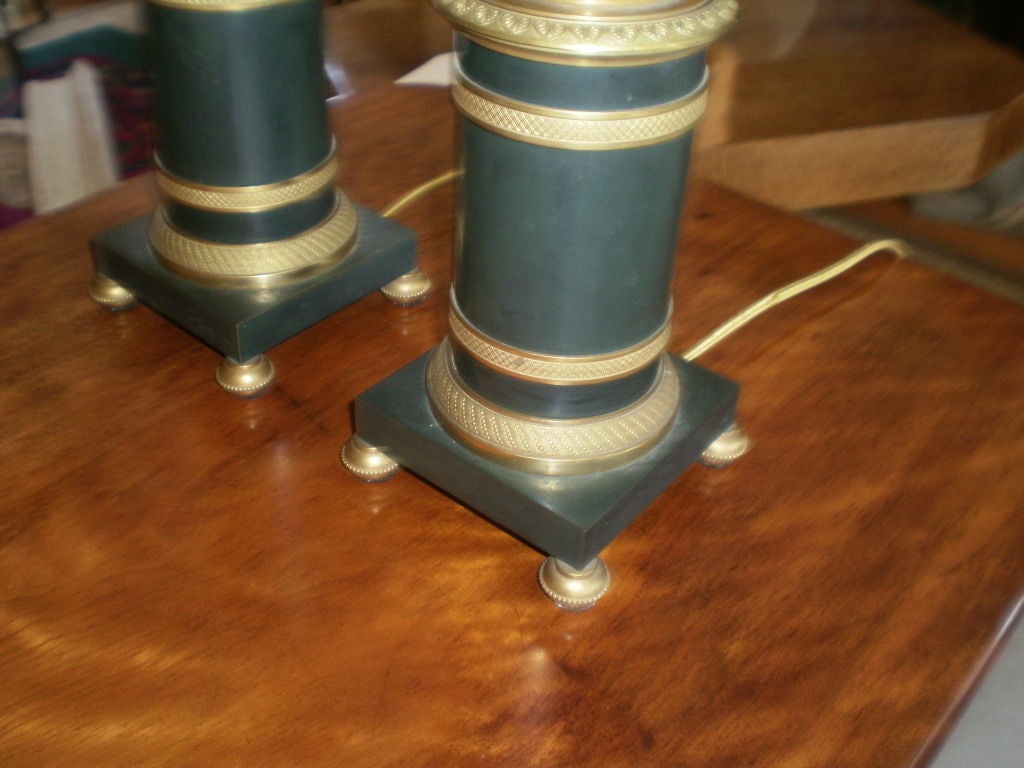 Pair of French Neoclassical Style Tole and Bronze Table Lamps 1