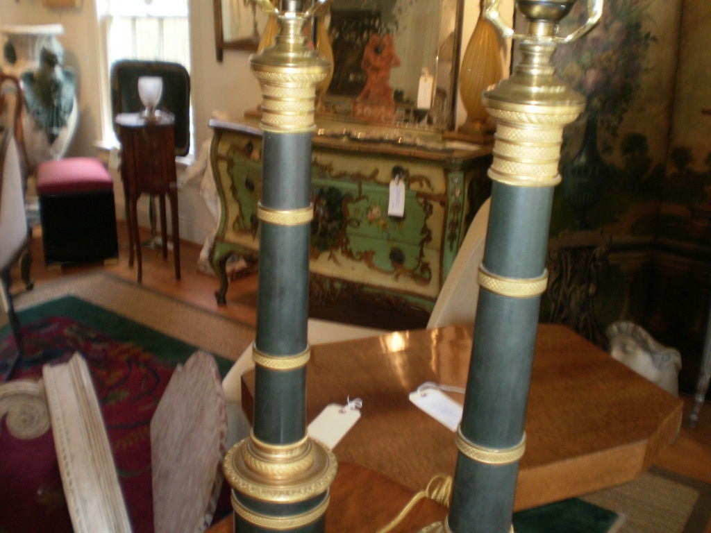 Pair of French Neoclassical Style Tole and Bronze Table Lamps 2
