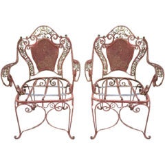 PAIR OF FRENCH WROUGHT IRON GARDEN CHAIRS