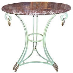 Italian Wrought Iron and Brass Table With Marble Top