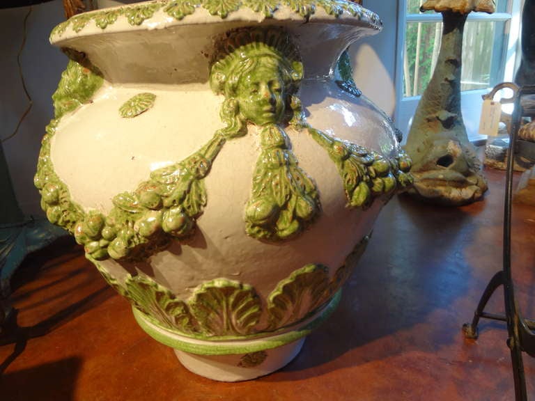 Large Italian Neoclassical Style Glazed Terracotta Urn 1