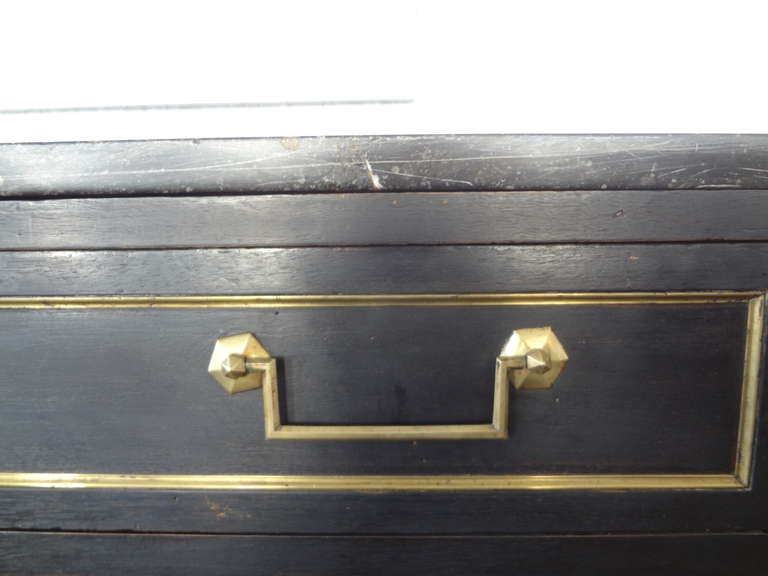 19th Century French Louis XVI Ebonized 3 Drawer Commode With Marble Top In Good Condition In Houston, TX