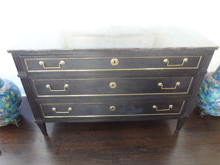 19th Century French Louis XVI Ebonized 3 Drawer Commode With Marble Top 3