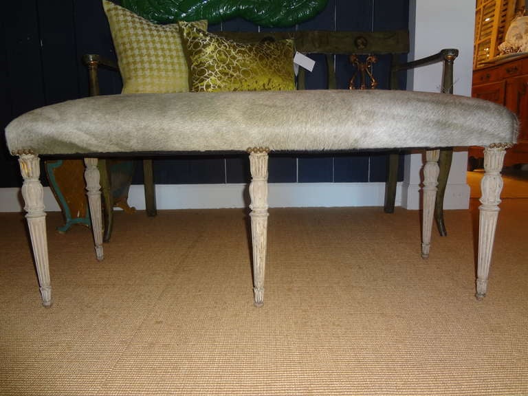 French Louis XVI Style Painted Bench Newly Upholstered In
Italian Brindle Hide With Nail Head Trim