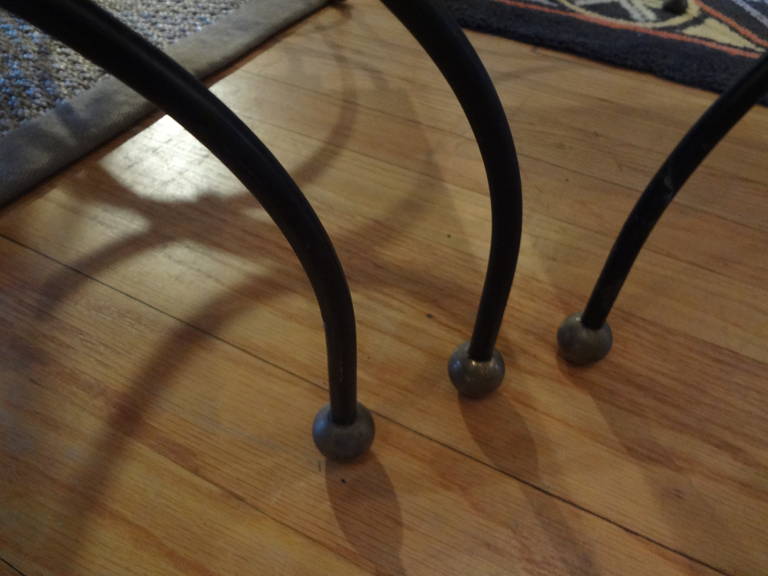 French Iron and Brass Nesting Tables with Mirrored Tops For Sale 3