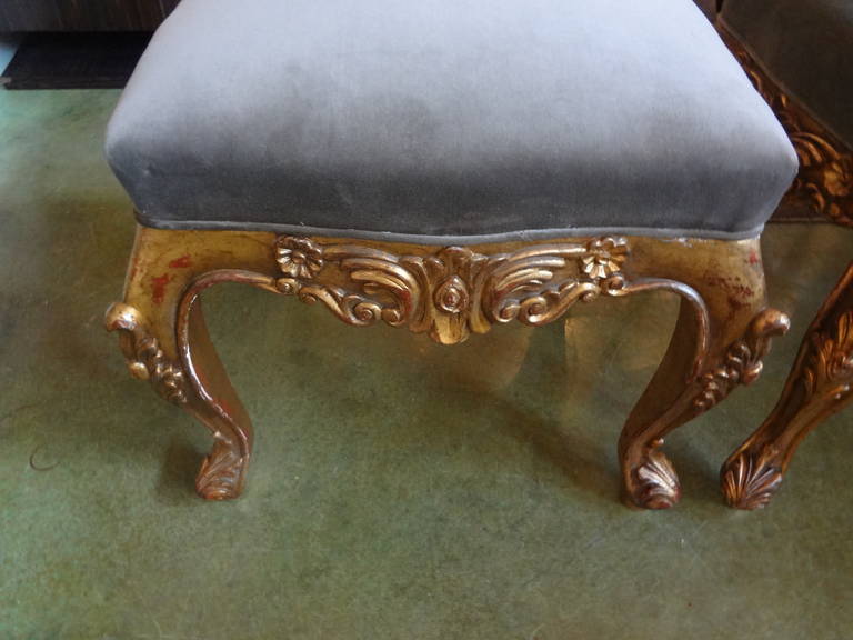20th Century Pair of French Louis XV Style Giltwood Stools or Ottomans