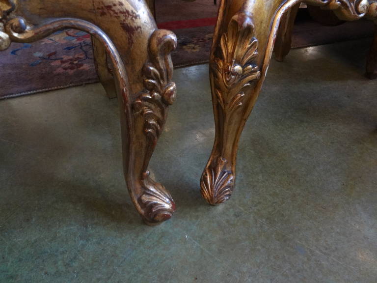 Fabric Pair of French Louis XV Style Giltwood Stools or Ottomans