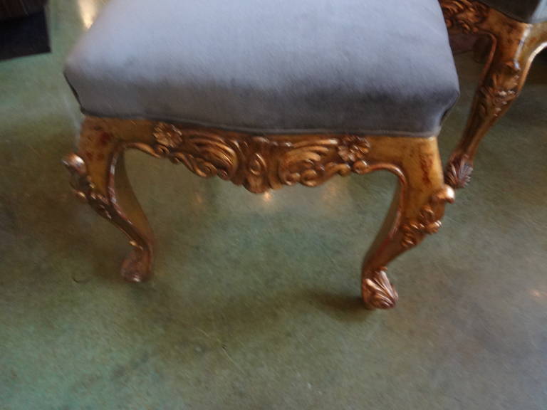 Pair of French Louis XV Style Giltwood Stools or Ottomans 1