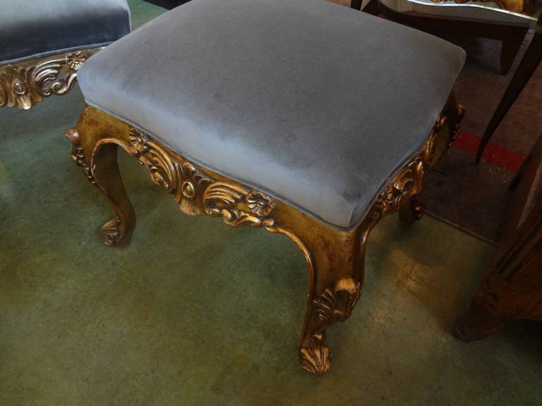 Pair of French Louis XV Style Giltwood Stools or Ottomans 3