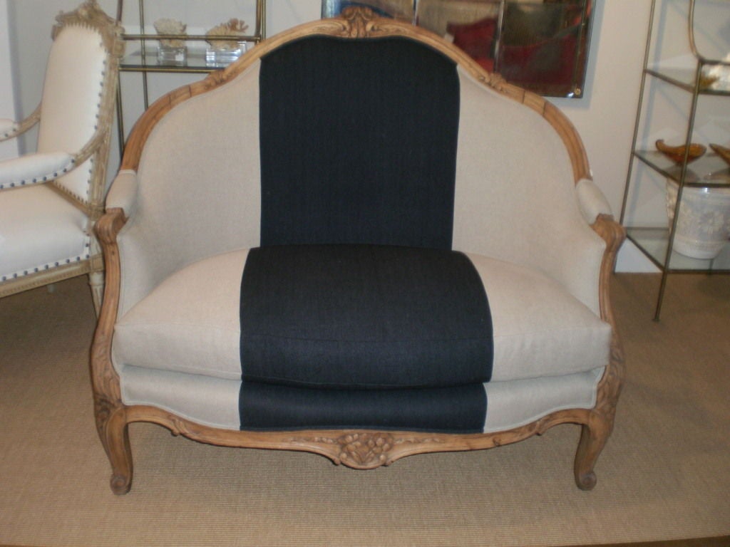 Dramatic 19th Century French Louis XV Style Walnut Marquise/Loveseat, Newly Upholstered.