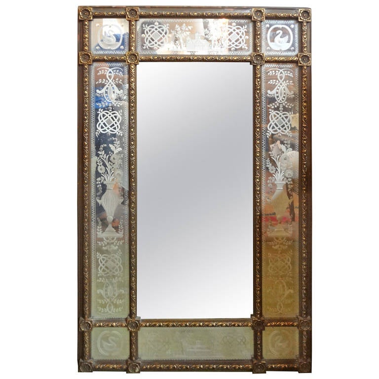 Etched Mirror in Giltwood Frame at 1stDibs