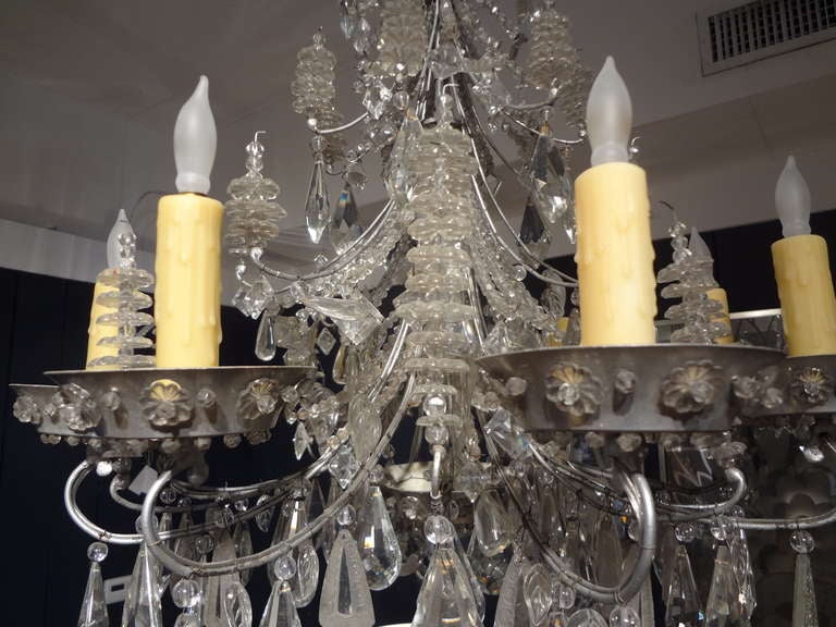 Louis XVI French Baguès Eight-Light Beaded and Crystal Chandelier