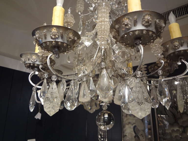 Mid-20th Century French Baguès Eight-Light Beaded and Crystal Chandelier