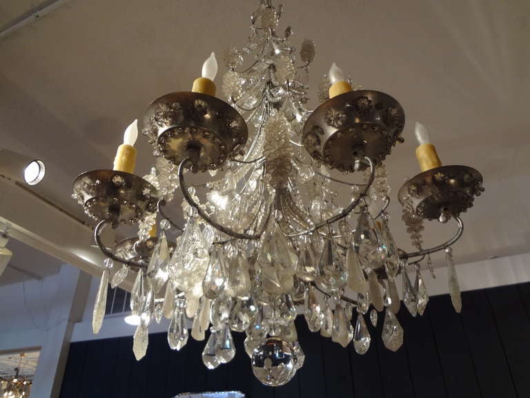 French Baguès Eight-Light Beaded and Crystal Chandelier 1