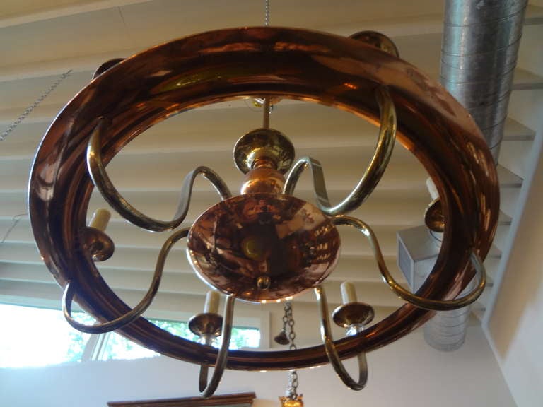 French Art Deco Six Light Chandelier Attributed To Jacques Adnet 3