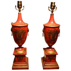 Pair of French Tole Neoclassical Style Lamps.