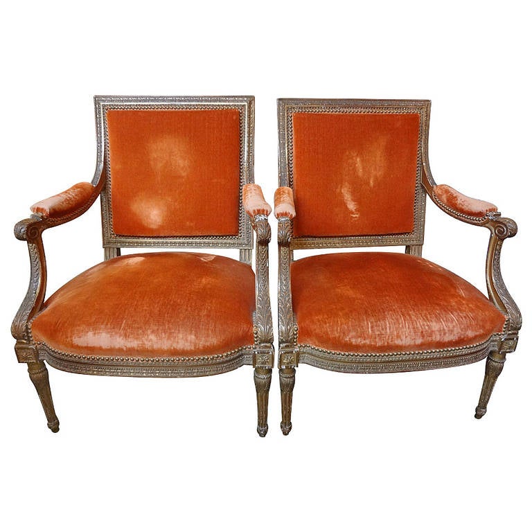Pair of 19th Century French Louis XVI Style Giltwood Fauteuils at 1stDibs