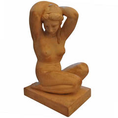 French Terra Cotta Nude Sculpture, Circa 1920