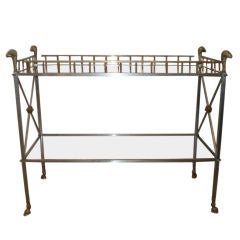 BRUSHED STEEL AND BRASS CONSOLE TABLE ATTRIBUTED TO JANSEN