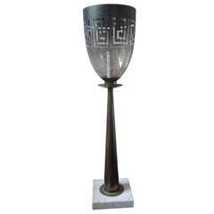 Parzinger Style Brass, Glass and Marble Greek Key Table Lamp 7