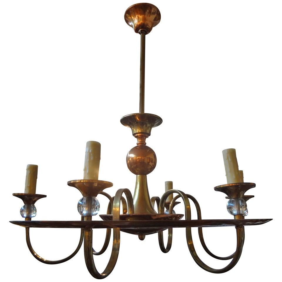 French Art Deco Six Light Chandelier Attributed To Jacques Adnet