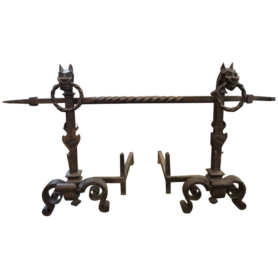 Pair of French Wrought Iron Andirons