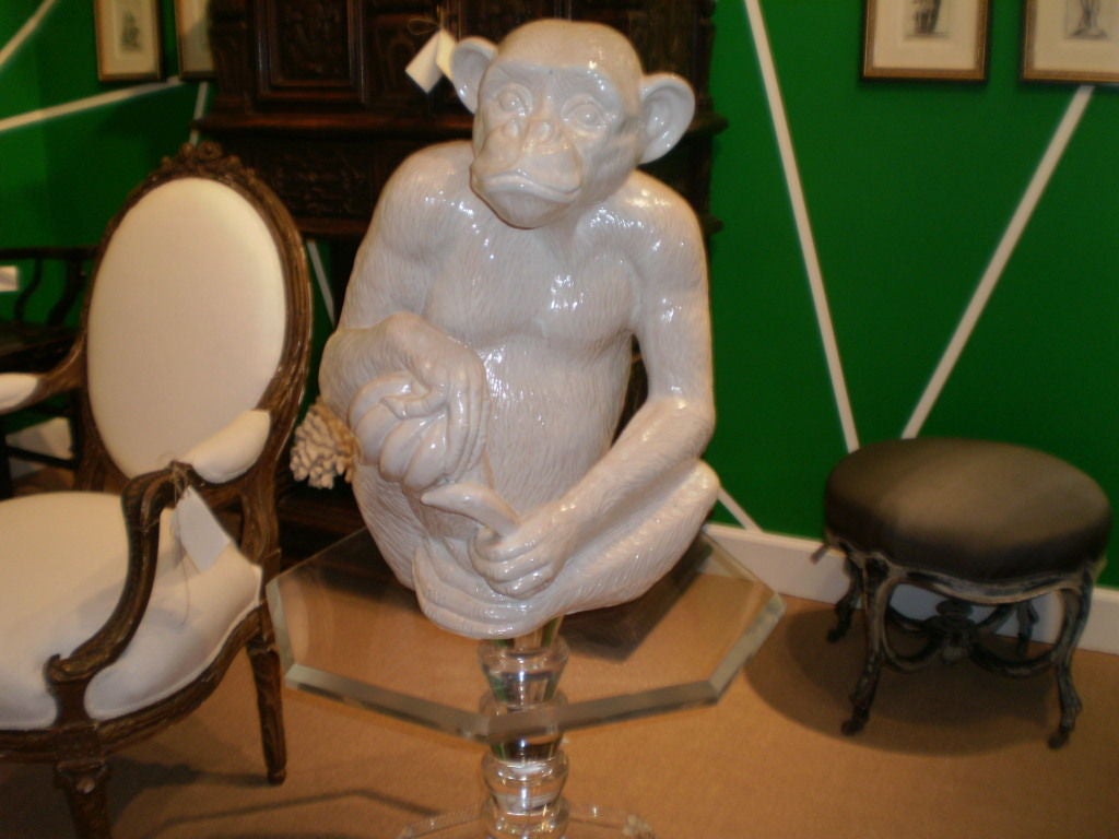 GLAZED ITALIAN TERRA COTTA MONKEY WITH BANANAS