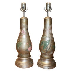 PAIR OF ITALIAN EGLOMISE GLASS LAMPS