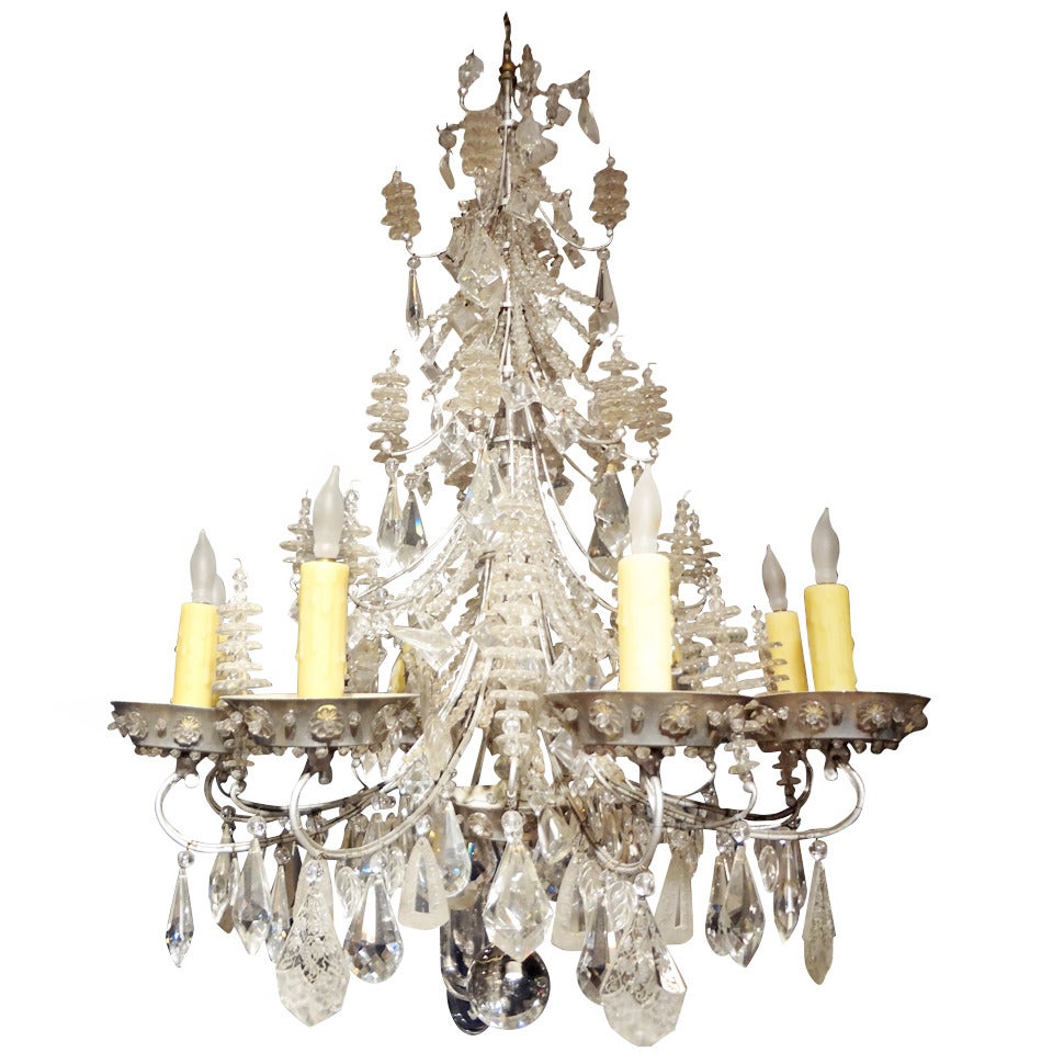French Baguès Eight-Light Beaded and Crystal Chandelier