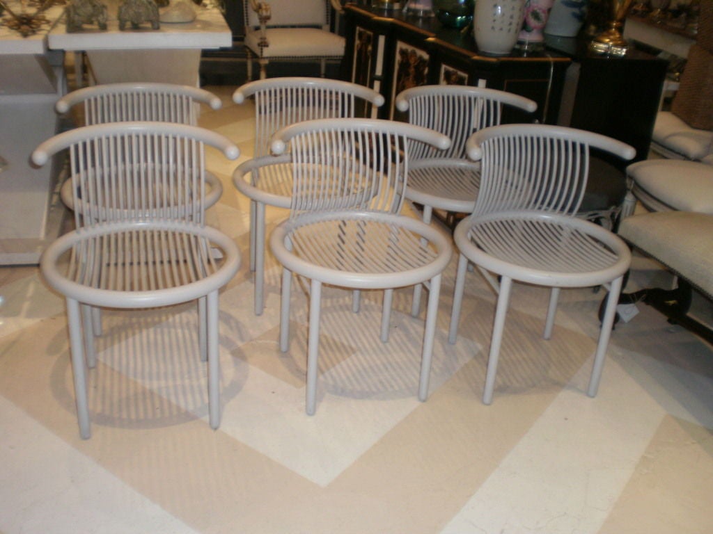 RARE SET OF 6 HELMUT LUBKE CHAIRS, EACH SIGNED. GREAT DESIGN AND EXTREMELY COMFORTABLE. CUSHIONS COULD BE ADDED