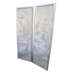 PAIR OF FRENCH AESTHETIC ETCHED MIRRORED PANELS