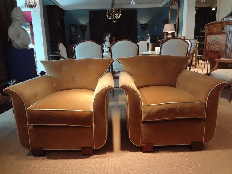 Stylish Pair of French 40's Bergeres Newly Upholstered.