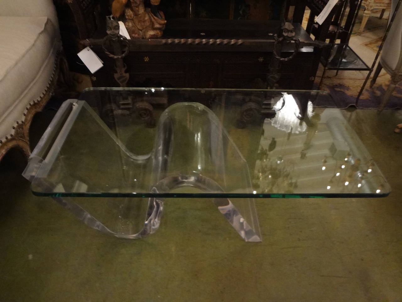Unknown Mid-Century Modern Acrylic Cantilevered Cocktail Table with Glass Top