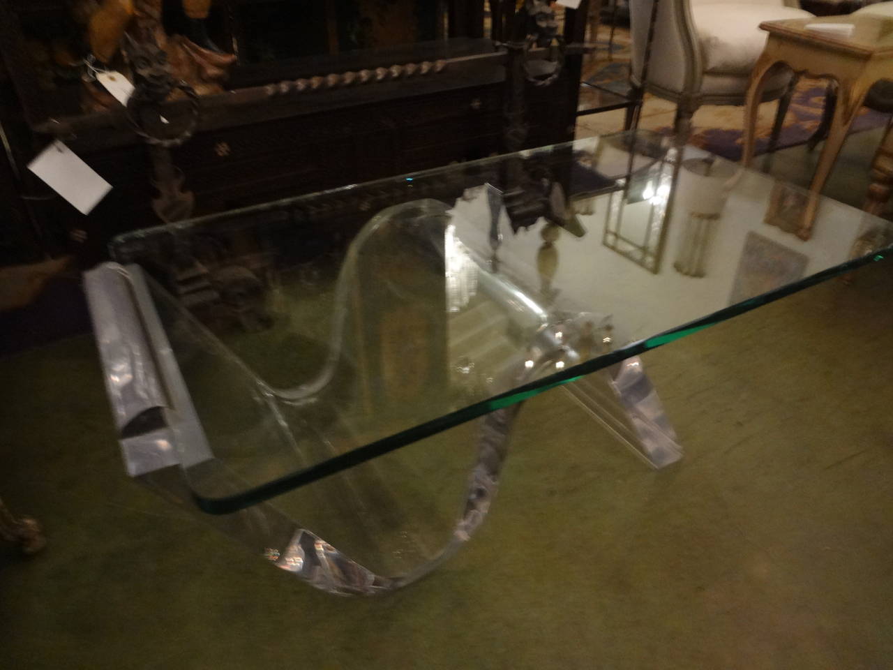 Late 20th Century Mid-Century Modern Acrylic Cantilevered Cocktail Table with Glass Top