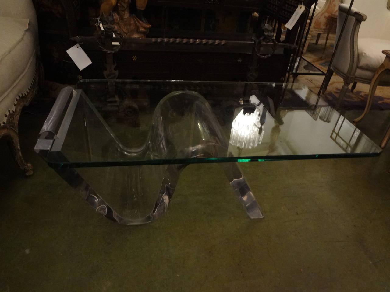 Mid-Century Modern Acrylic Cantilevered Cocktail Table with Glass Top 1