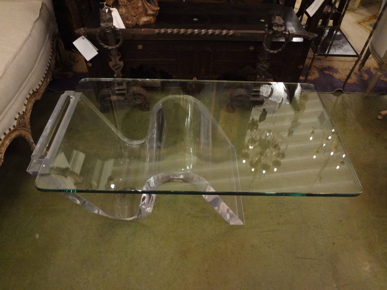 Mid-Century Modern Acrylic Cantilevered Cocktail Table with Glass Top 2