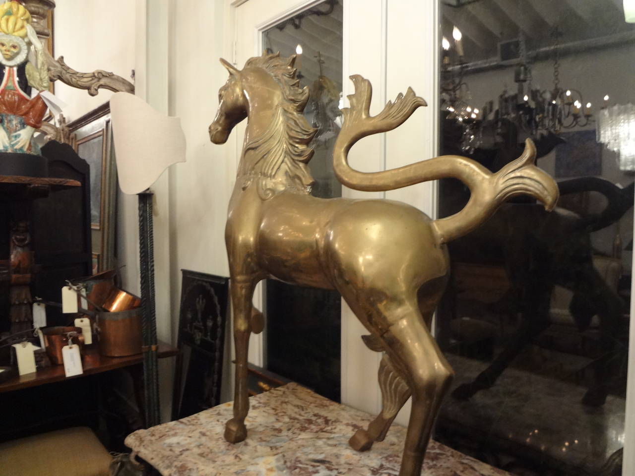 Hollywood Regency Brass Unicorn Sculpture In Good Condition In Houston, TX