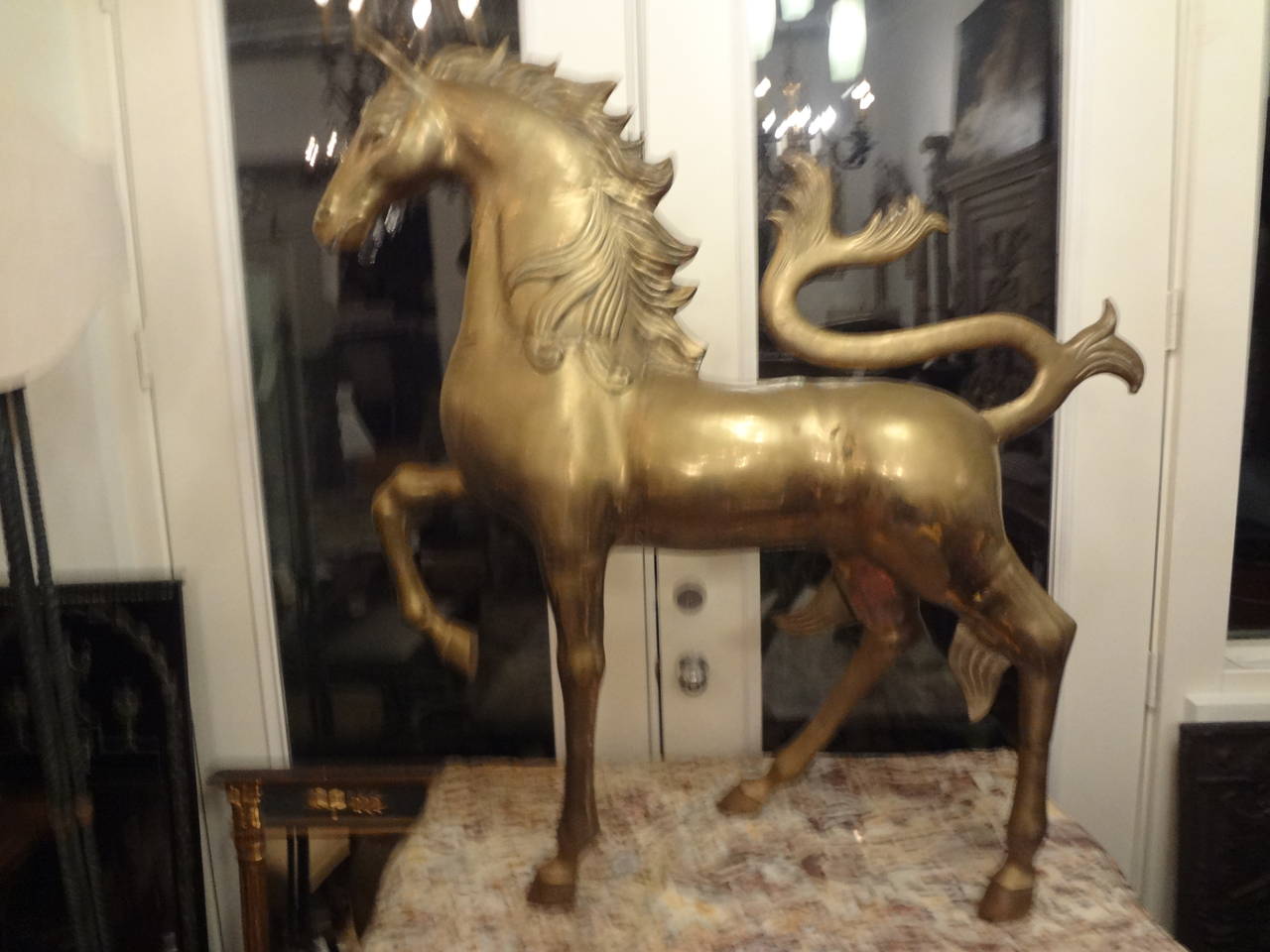 Mid-20th Century Hollywood Regency Brass Unicorn Sculpture