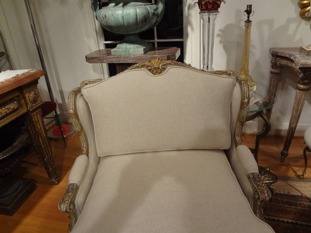 19th Century Italian Louis XVI Style Gilt Chaise Longue In Good Condition In Houston, TX