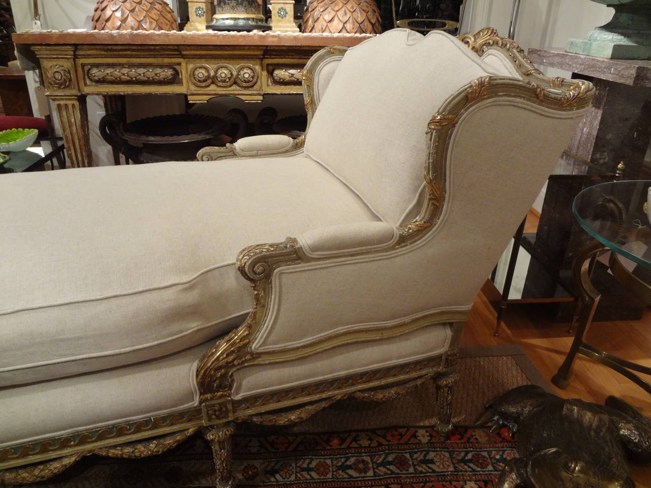 19th Century Italian Louis XVI Style Gilt Chaise Longue 2