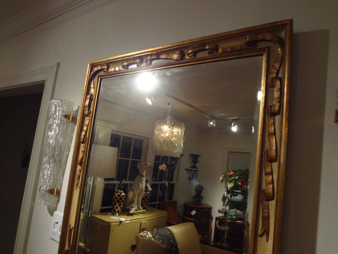 20th Century Italian Rectangular Painted and Giltwood Ribbon Beveled Mirror