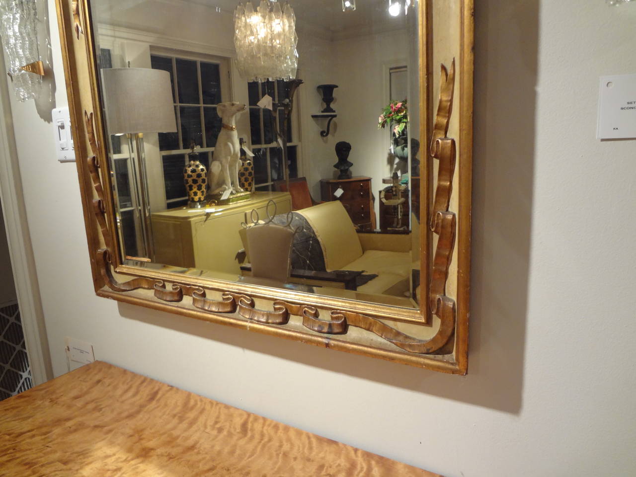 Italian Rectangular Painted and Giltwood Ribbon Beveled Mirror 1