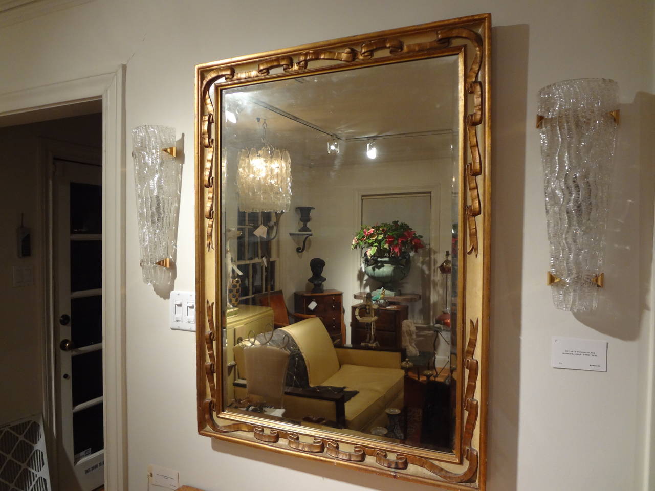 Italian Rectangular Painted and Giltwood Ribbon Beveled Mirror 2