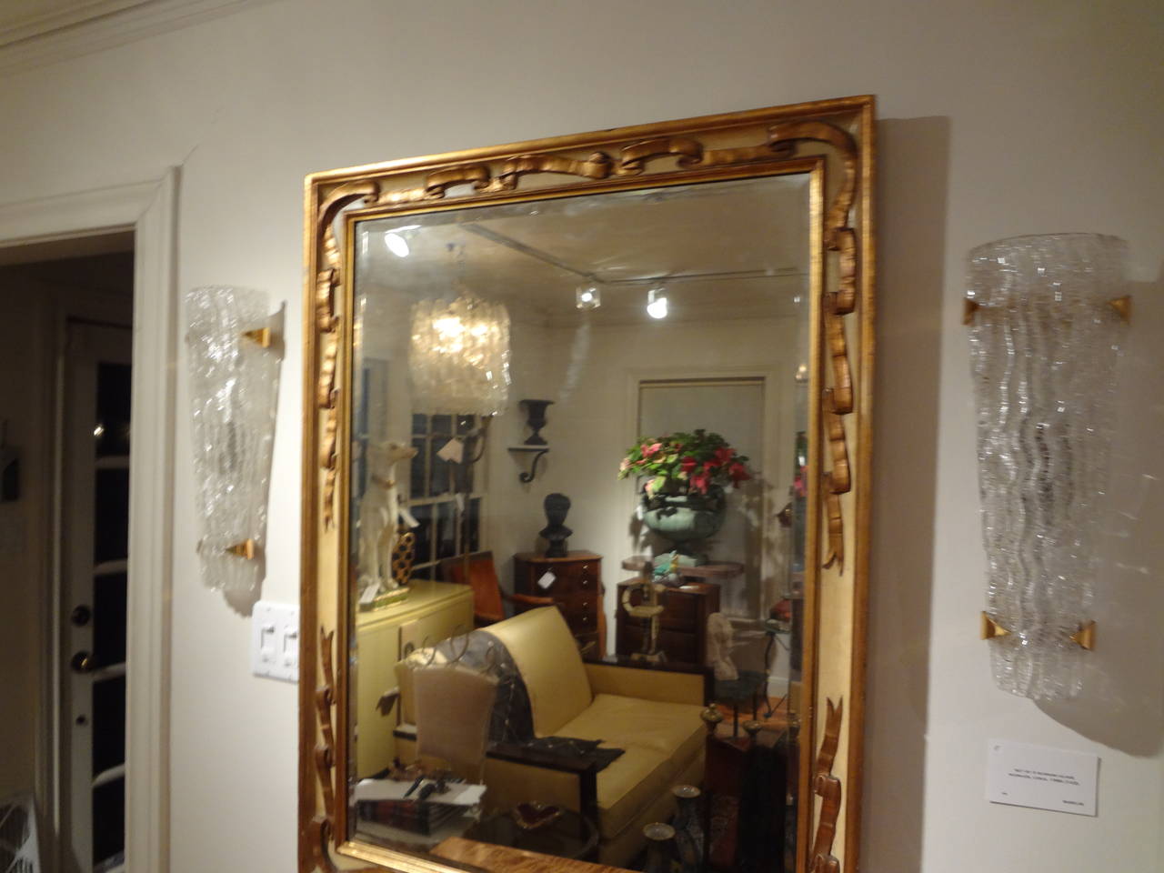 Italian Rectangular Painted and Giltwood Ribbon Beveled Mirror 3