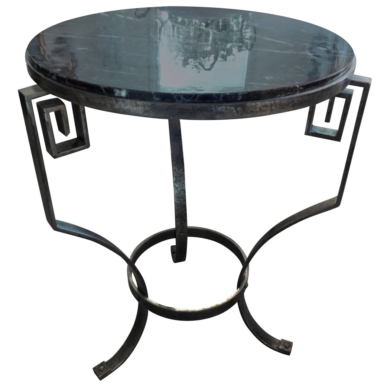 French Neoclassical Style Greek Key Steel Gueridon with Marble Top