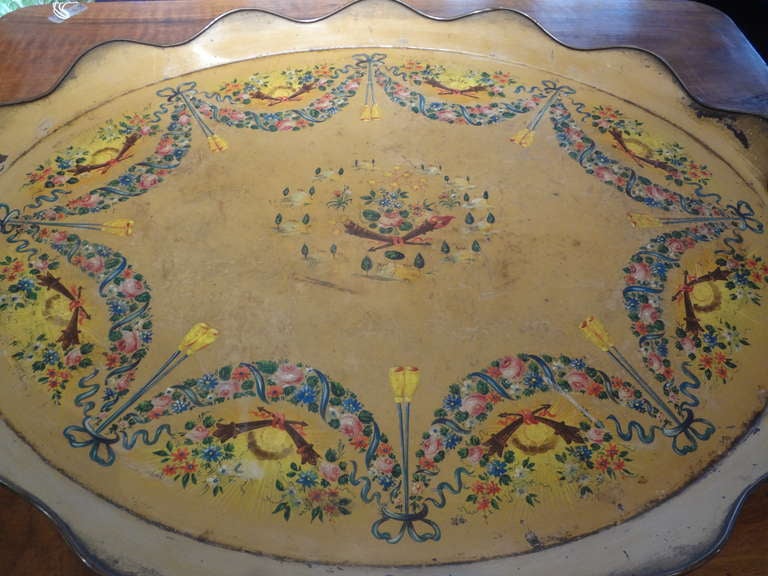 Louis XVI Antique French Oval Tole Tray With Bronze Mounts