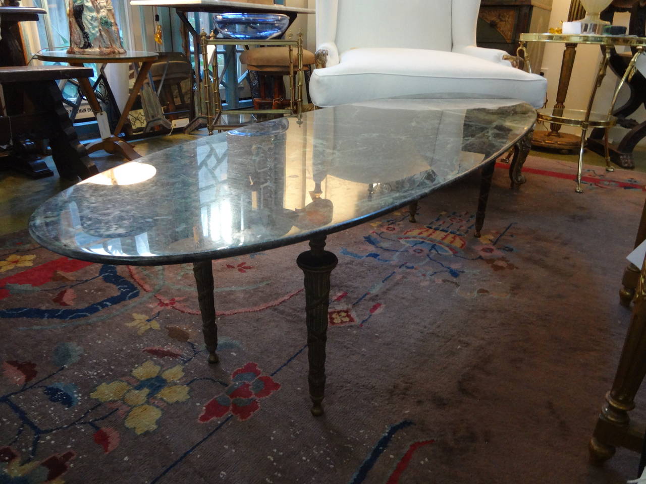 Italian Gio Ponti Inspired Neoclassical Bronze and Marble Cocktail Table 3